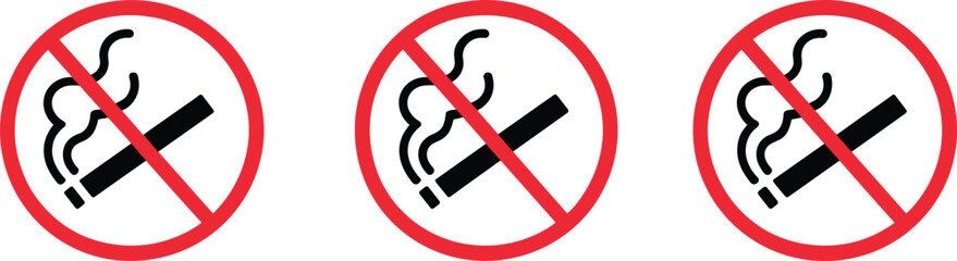 No smoking signs, cigarette prohibition symbols, black and white vector, health warning, anti-smoking icon, public safety, restriction, tobacco-free zone