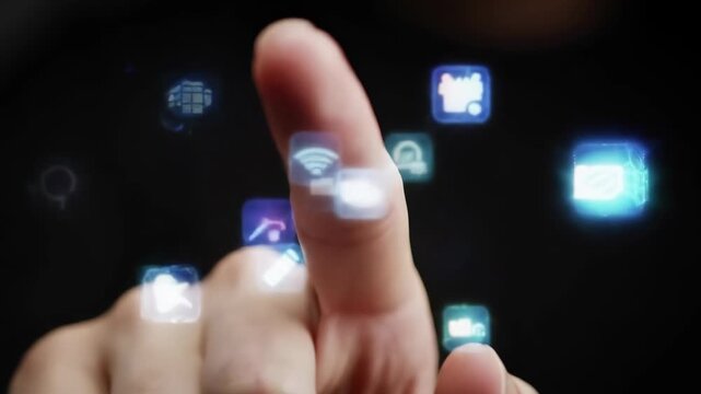 Human Finger Touching, Pointing, Gesturing on Black Background.
