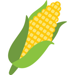 A Single Ear of Corn with Yellow Kernels and Green Leaves Isolated on a Transparent Background