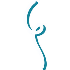 A single flowing teal ribbon element with a white outline isolated on a transparent background representing celebration or decoration