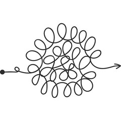 A Single Black Line Forms A Complex Tangled Abstract Pattern Leading To A Straight Path With An Arrow On A Transparent Background