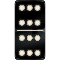 A single black domino with white dots showing the number six on both halves against a transparent background