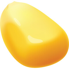 A Single Bright Yellow Corn Kernel With A Transparent Background And Smooth Reflective Surface Showing A Gentle Curve