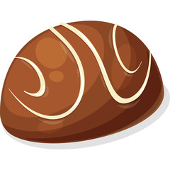 A Single Brown Chocolate Candy With White Swirls On A Transparent Background