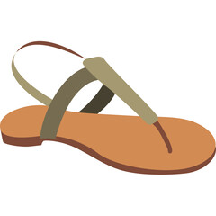 A Single Brown Flat Sandal with Tan and Green Straps Isolated on a Transparent Background with Minimalist Style