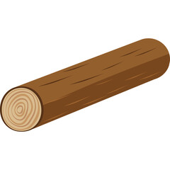 A Single Brown Log with Visible Grain Detail and a Transparent Background
