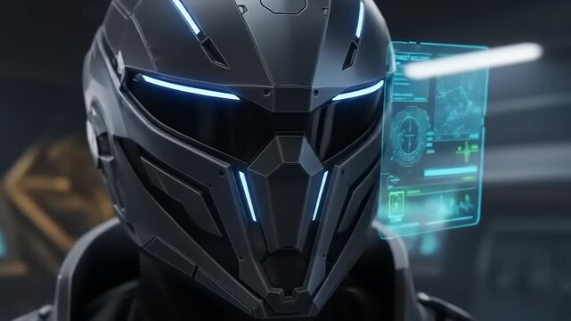 Futuristic Soldier in Advanced Armor with Holographic Interface.