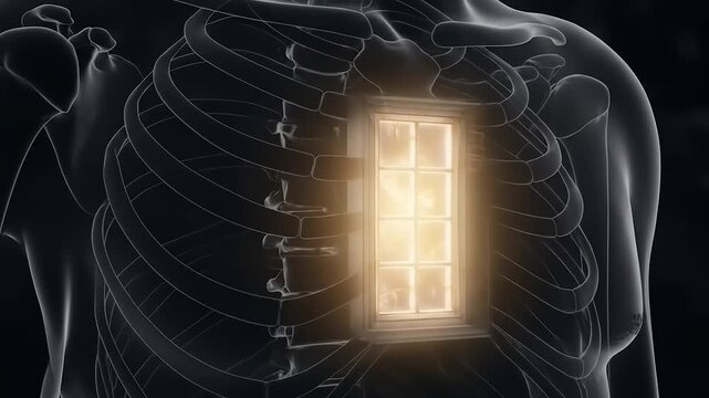 Medical Illustration of a Human Body with a Glowing Implant.