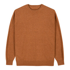 Rusty orange crew neck sweater with ribbed cuffs and hem, isolated on white background. Perfect for...
