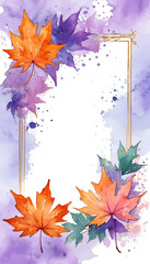 Rich autumn hues of orange and purple maple leaves create a striking watercolor background, perfect for Halloween-themed projects, celebrations, or invitations Generative AI