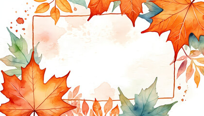 Bright watercolor maple leaves in shades of orange and green create a festive autumn scene. Perfect backdrop for Halloween messages or autumn-themed decor Generative AI