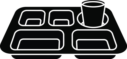 Compartmentalized meal tray with cup for cafeteria school lunch hospital food service and institutions vector