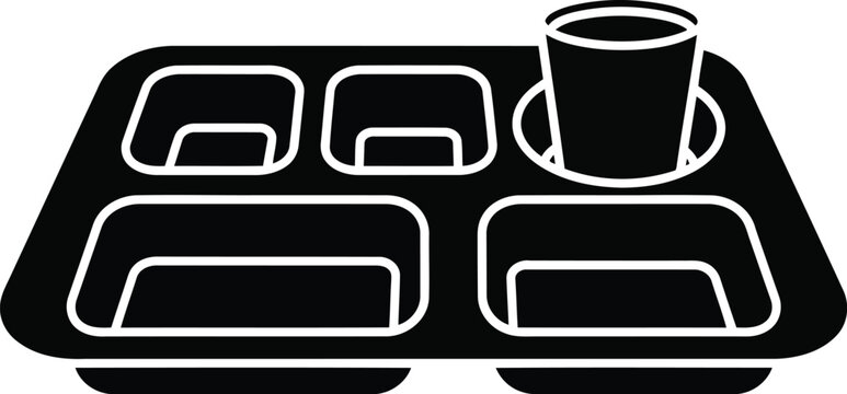 Compartmentalized meal tray with cup for cafeteria school lunch hospital food service and institutions vector