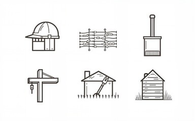 Set of line icons related to labor, construction, labour day, renovation. Outline icon collection. Vector illustration. Editable stroke. High quality