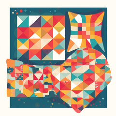 Colorful geometric abstraction isolated on white background, showcasing a dynamic interplay of triangles and squares in a kaleidoscope of colors, creating a modern art piece