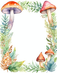 Vibrant mushrooms in various shapes and colors are surrounded by delicate green foliage on a blank white background. Ideal for Halloween-themed crafts or artwork Generative AI