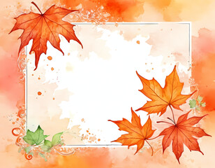 Vibrant autumn orange and green maple leaves gracefully surround a blank space, celebrating the beauty of the season and Halloween festivities Generative AI