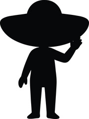 Silhouette of a person in a sombrero waving hello graphic design element vector