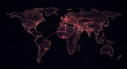 World map with glowing neon connections emphasizing global networks