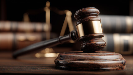 Wooden gavel with law books, communicating tradition, precedent and the foundation of legal practice and education.
