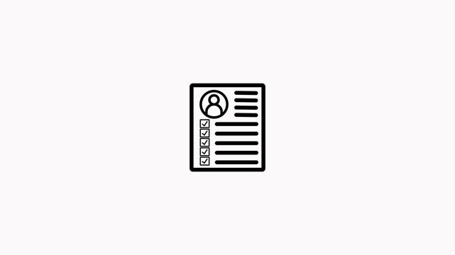Black and White Resume Icon on White Background profile document