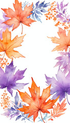 Vibrant watercolor leaves in autumn colors create a beautiful frame. Perfect for Halloween-themed designs or autumn-inspired projects Generative AI