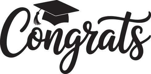 Congrats graduation cap script text design academic achievement celebration element isolated on transparent background