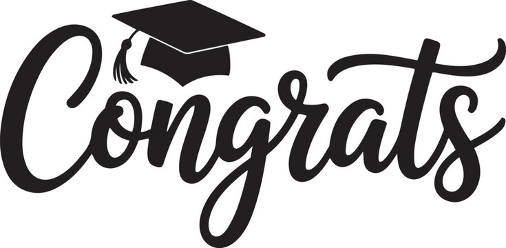 Congrats graduation cap script text design academic achievement celebration element isolated on transparent background