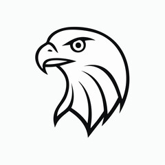 Single black vector silhouette of a falcon head, dynamic line details, modern and clean, white background, scalable design for logo or symbol