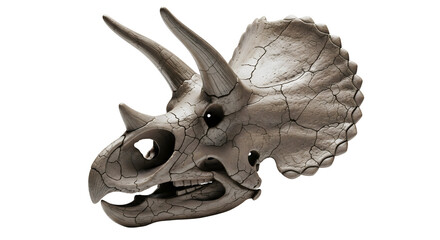 An intricate and ancient dinosaur skull, showcasing the powerful features of a long-extinct creature isolated on transparent background	
