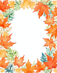 Vibrant watercolor leaves in shades of orange and green create a festive frame, celebrating the spirit of Halloween and autumn beauty with plenty of empty space for text Generative AI