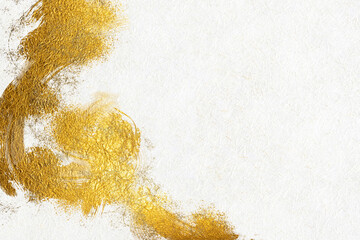 Japanese-style background featuring gold abstract patterns on white Japanese paper texture.