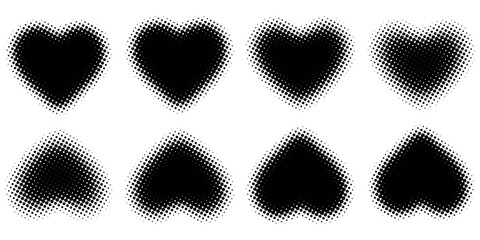 Halftone heart shapes design elements set (monochrome)