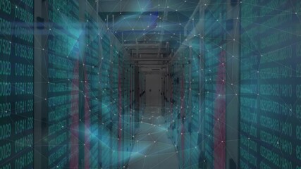 Teal glow initiating data streams scrolling along racks forming pulsing vortex visualizing portal - Powered by Adobe