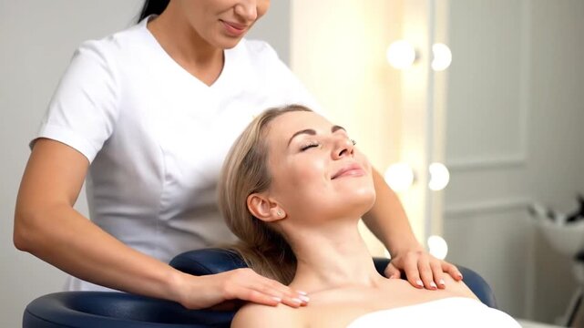 Beautician Giving Gentle Shoulder Massage During Spa Treatment