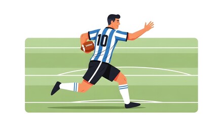 Fototapeta premium American football player running with the ball on a field