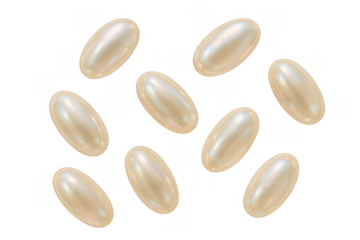 Softgel capsules, vitamins, and pills for health, omega-3, or medicine, transparent background eliminating need for masking