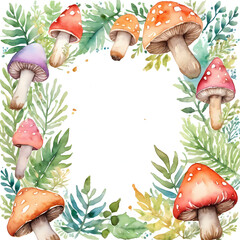 This artwork features a variety of colorful mushrooms arranged in a circular pattern Generative AI