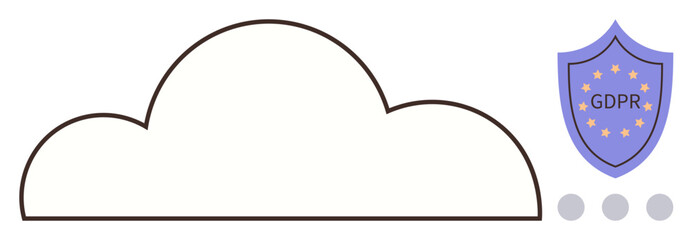 Cloud outline next to GDPR shield symbol, representing secure online storage. Ideal for cybersecurity, privacy, compliance, technology, cloud services, data governance, simple flat metaphor