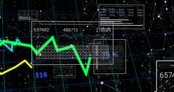 Frame appearing multiplying and revealing keyboard grid, colored trend lines showing numeric labels