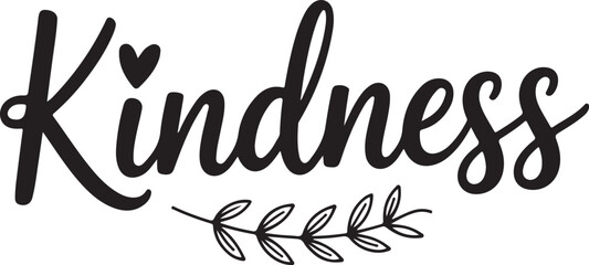 Handwritten word kindness with decorative branches and a heart for a touch of charm isolated on transparent background