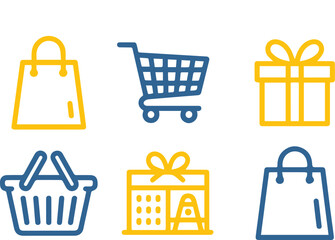 Set of Shopping and Gift Line Art Icons for E-commerce