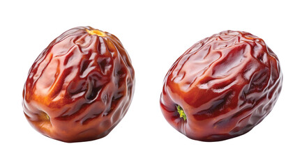 Single Date Fruit Close-Up: Close-up of a single plump date fruit, showing shiny skin and detailed texture, PNG style.