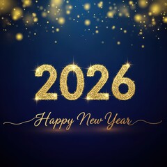 Sparkling golden 2026 happy new year greeting with festive lights