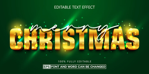 Merry Christmas gold 3D text effect, editable festive typography style