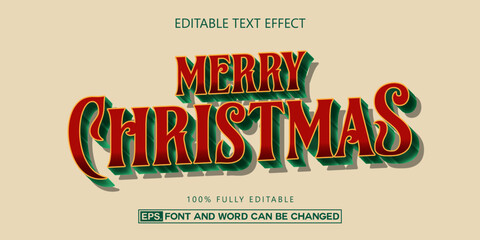 Retro Merry Christmas text effect, Vintage editable holiday typography style