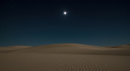 Starry Night Over Desert Dunes: A Celestial Beacon Illuminates the Sands