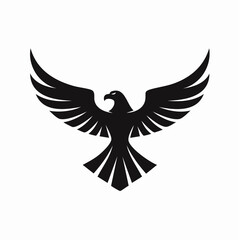 Obraz premium Stylized black vector silhouette of an eagle with wings folded, sleek clean lines, white background, editable vector for modern minimalist logo design