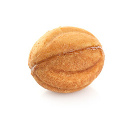 Delicious nut shaped cookie with boiled condensed milk isolated on white