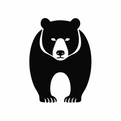 Stylized black vector silhouette of a bear with strong yet smooth outlines, clean minimalist form, white background, editable for logo use